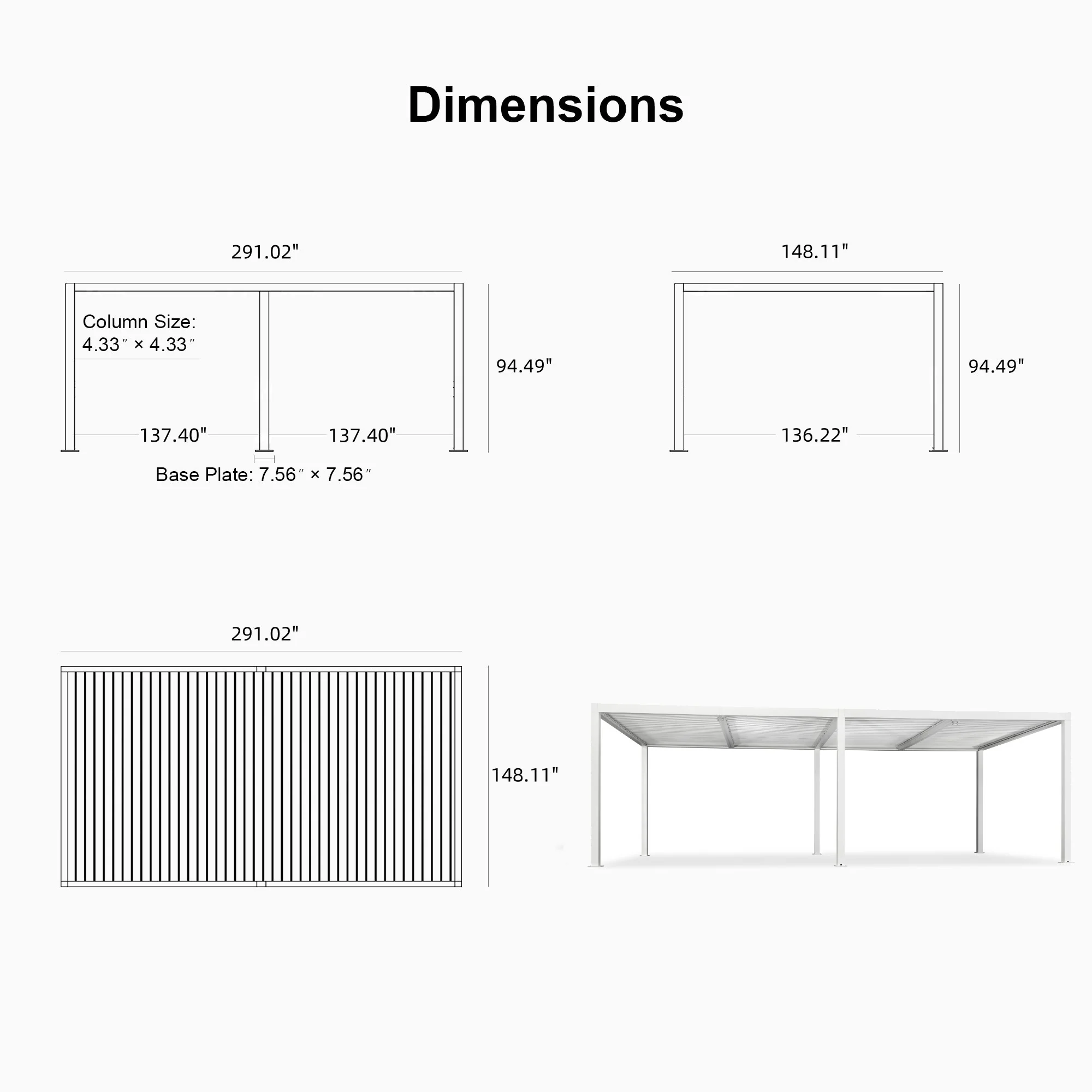PURPLE LEAF Athena Louvered Pergola Modern White Pergola with Adjustable Roof for Deck Backyard Garden - Image 110