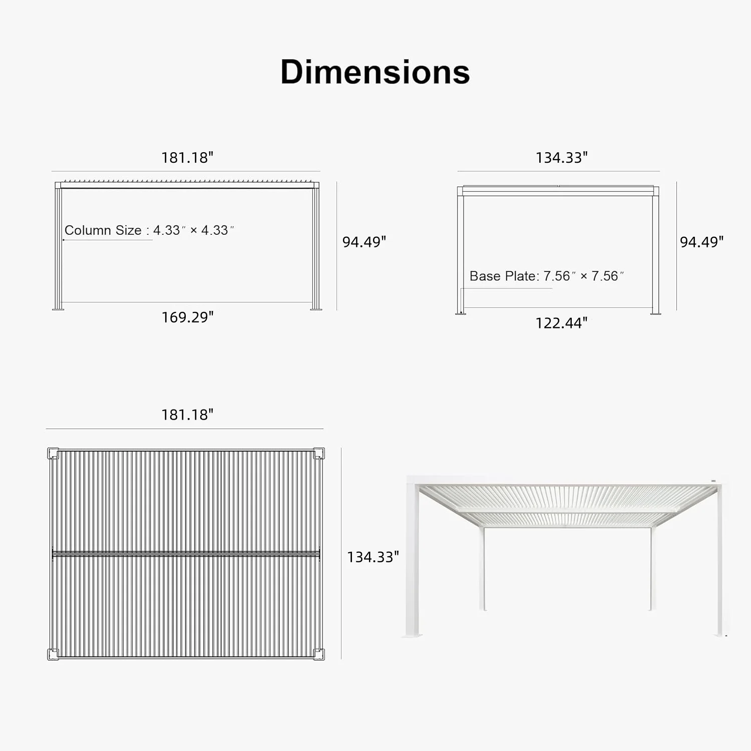 PURPLE LEAF Athena Louvered Pergola Modern White Pergola with Adjustable Roof for Deck Backyard Garden - Image 112