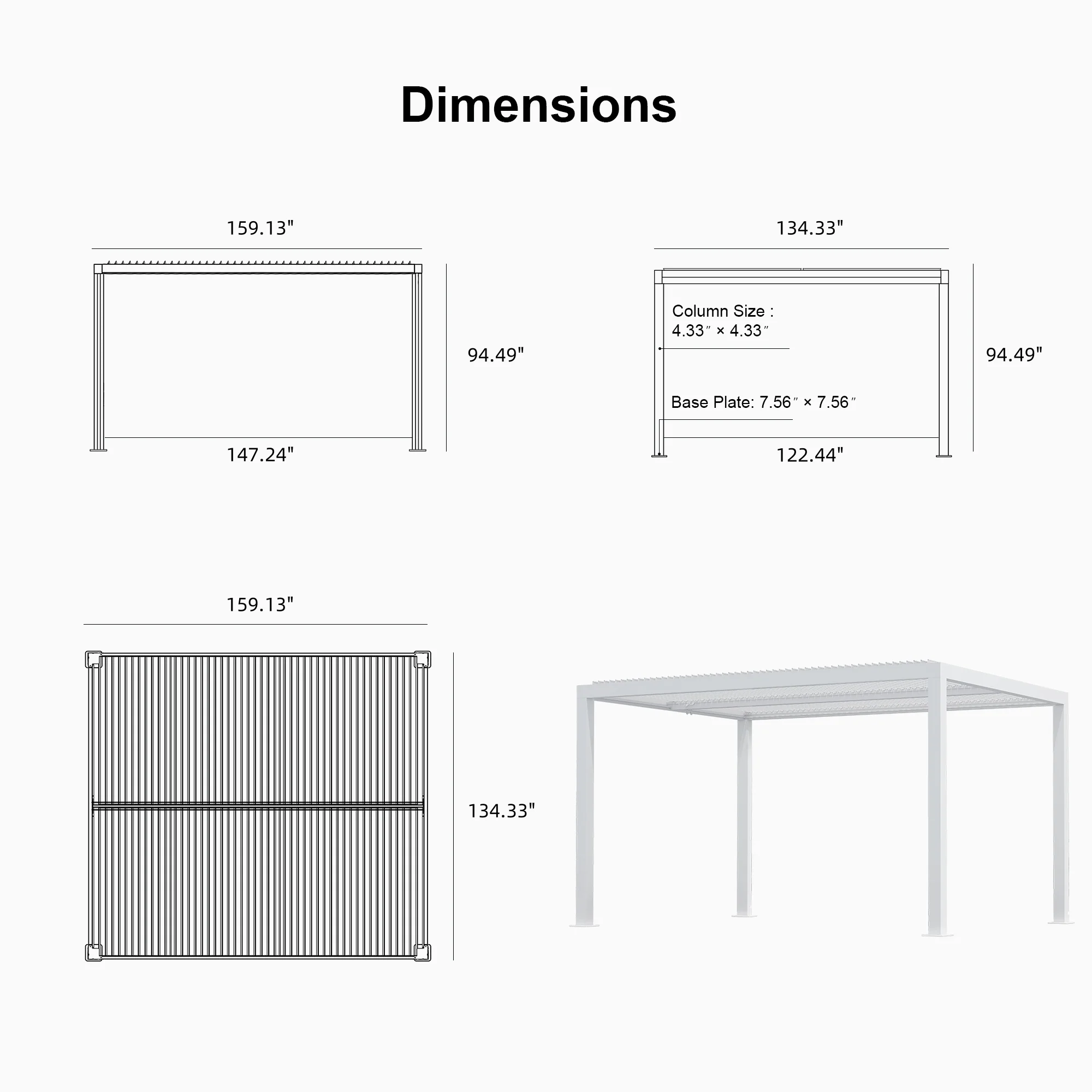 PURPLE LEAF Athena Louvered Pergola Modern White Pergola with Adjustable Roof for Deck Backyard Garden - Image 114