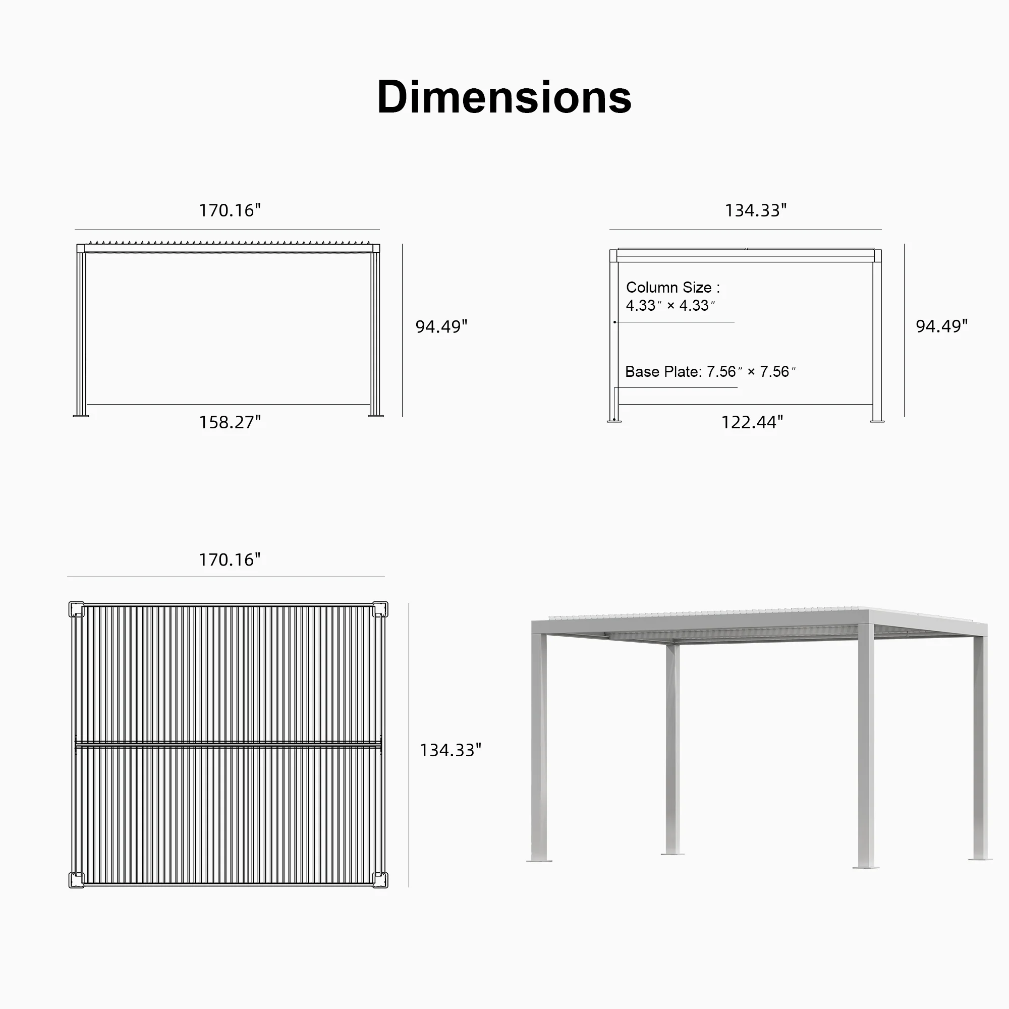 PURPLE LEAF Athena Louvered Pergola Modern White Pergola with Adjustable Roof for Deck Backyard Garden - Image 119