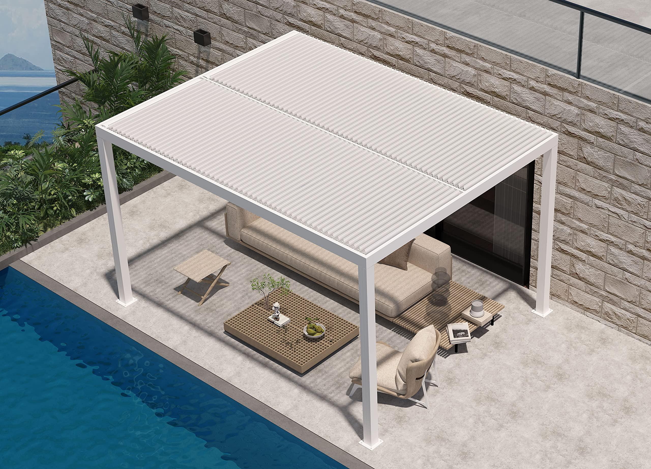 PURPLE LEAF Athena Louvered Pergola Modern White Pergola with Adjustable Roof for Deck Backyard Garden - Image 17