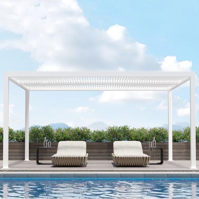 PURPLE LEAF Athena Louvered Pergola Modern White Pergola with Adjustable Roof for Deck Backyard Garden - Image 28