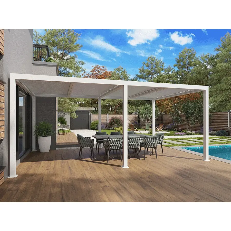 PURPLE LEAF Athena Louvered Pergola Modern White Pergola with Adjustable Roof for Deck Backyard Garden - Image 38