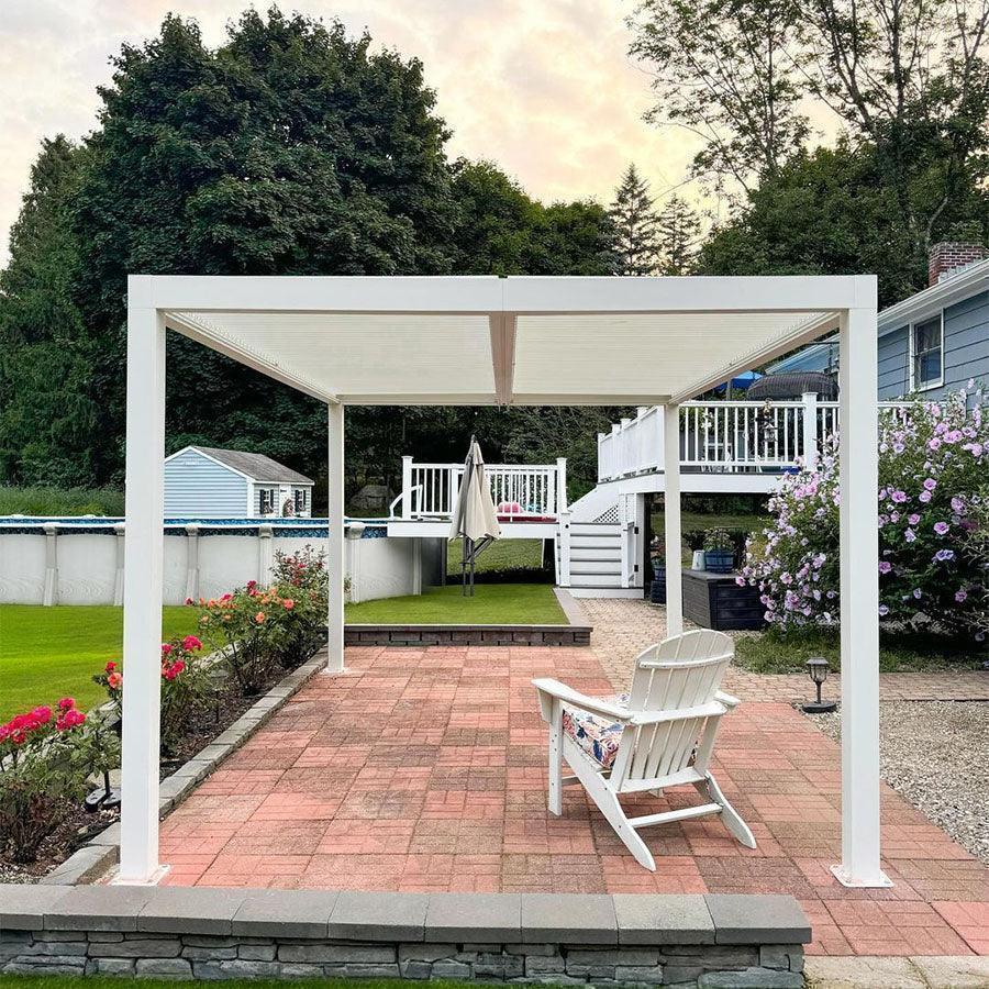 PURPLE LEAF Athena Louvered Pergola Modern White Pergola with Adjustable Roof for Deck Backyard Garden - Image 59