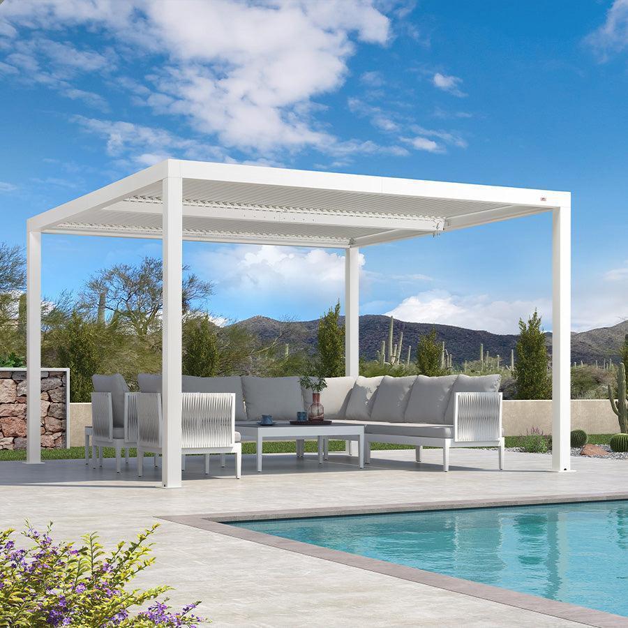 PURPLE LEAF Athena Louvered Pergola Modern White Pergola with Adjustable Roof for Deck Backyard Garden - Image 67