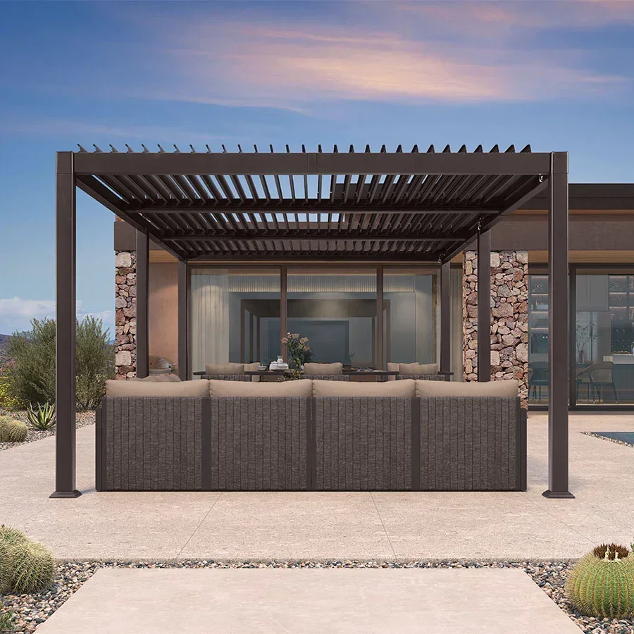 PURPLE LEAF Caesar Louvered Pergola Outdoor Adjustable Louvre Shade Modern Patio Aluminum Pergola with  Yellow Lights - Image 22