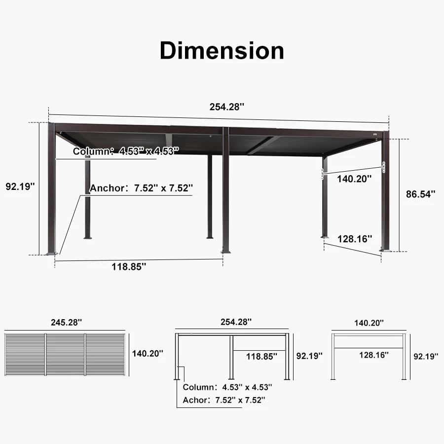 PURPLE LEAF Caesar Louvered Pergola Outdoor Adjustable Louvre Shade Modern Patio Aluminum Pergola with  Yellow Lights - Image 42