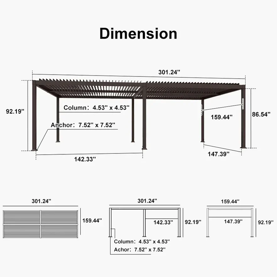 PURPLE LEAF Caesar Louvered Pergola Outdoor Adjustable Louvre Shade Modern Patio Aluminum Pergola with  Yellow Lights - Image 47