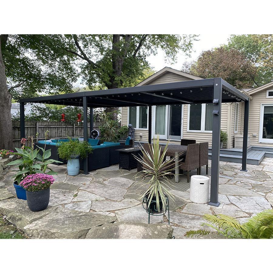 PURPLE LEAF Caesar Louvered Pergola Outdoor Adjustable Louvre Shade Modern Patio Aluminum Pergola with  Yellow Lights - Image 5