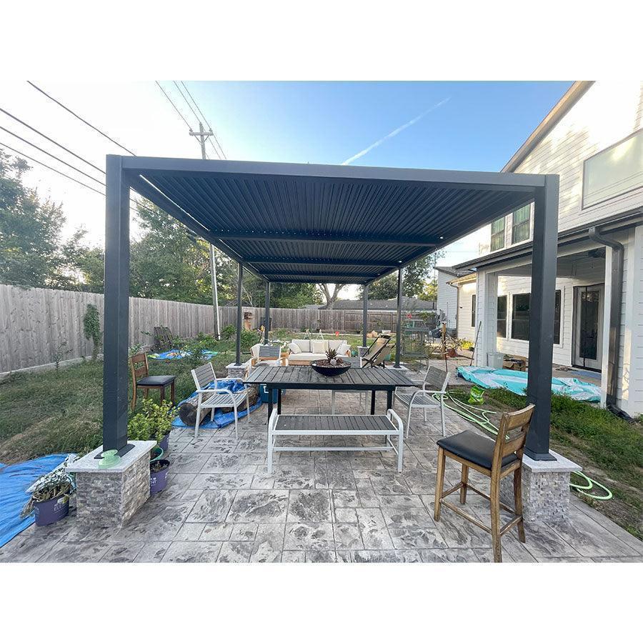 PURPLE LEAF Caesar Louvered Pergola Outdoor Adjustable Louvre Shade Modern Patio Aluminum Pergola with  Yellow Lights - Image 7