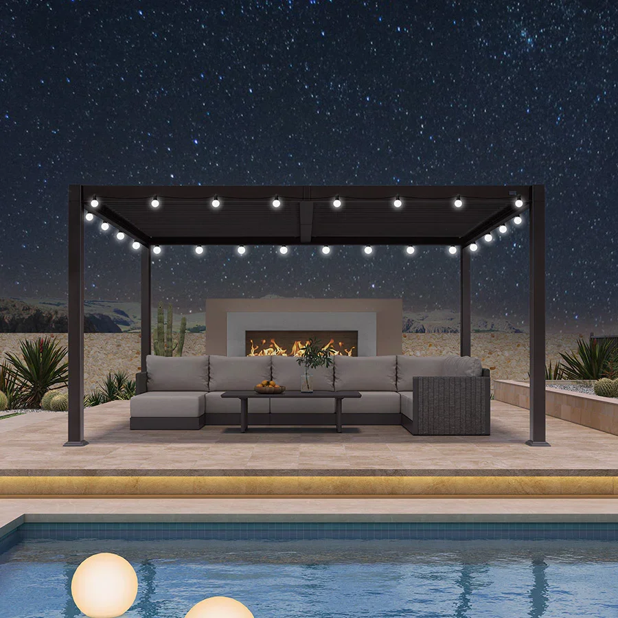 PURPLE LEAF Caesar Louvered Pergola Outdoor Adjustable Louvre Shade Modern Patio Aluminum Pergola with  Milky Lights - Image 30