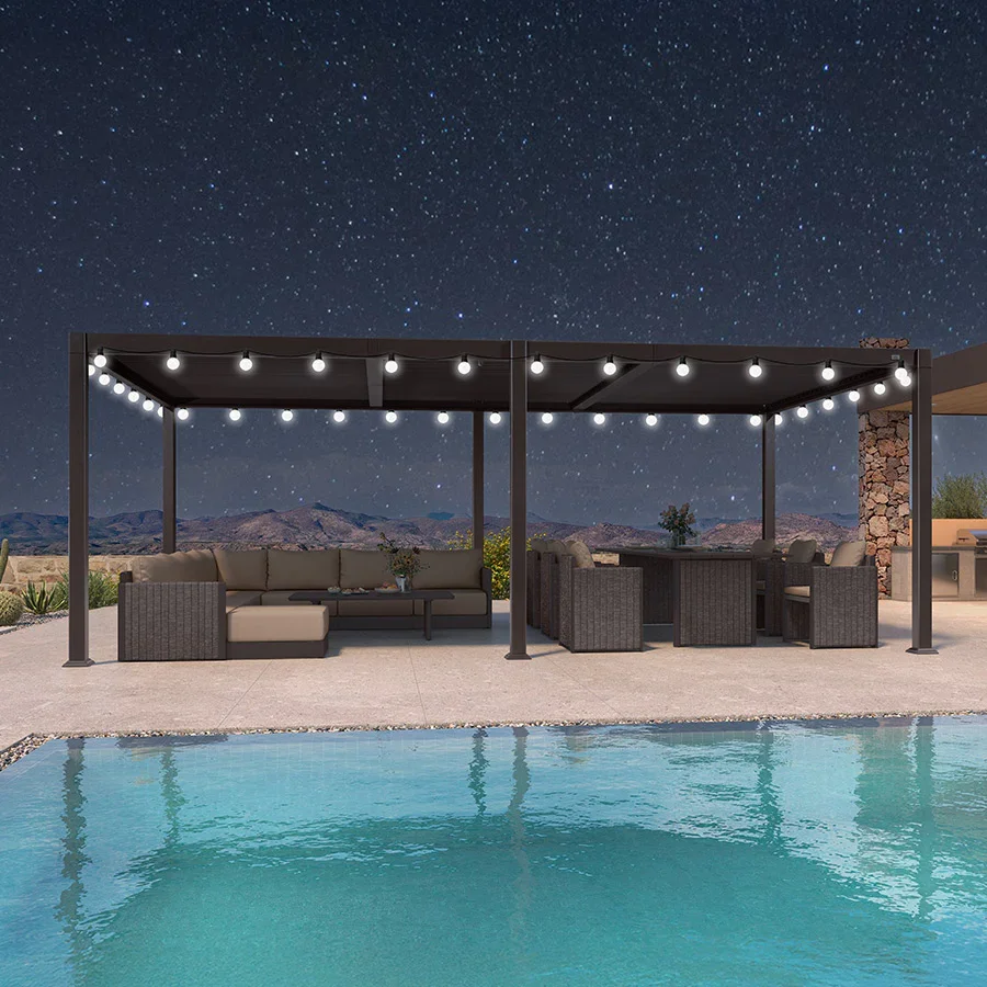 PURPLE LEAF Caesar Louvered Pergola Outdoor Adjustable Louvre Shade Modern Patio Aluminum Pergola with  Milky Lights - Image 32