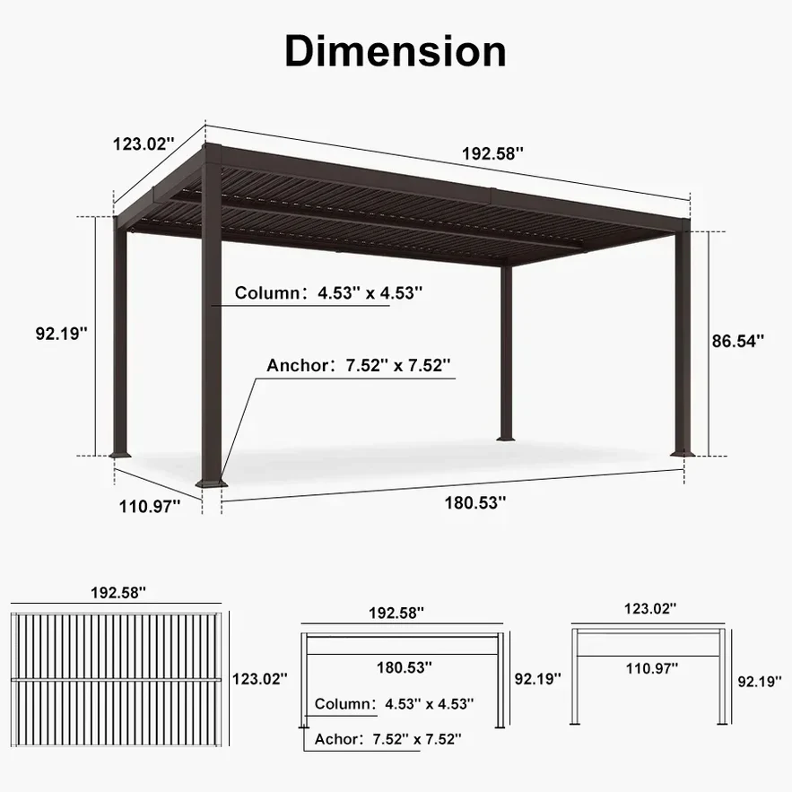 PURPLE LEAF Caesar Louvered Pergola Outdoor Adjustable Louvre Shade Modern Patio Aluminum Pergola with  Milky Lights - Image 45
