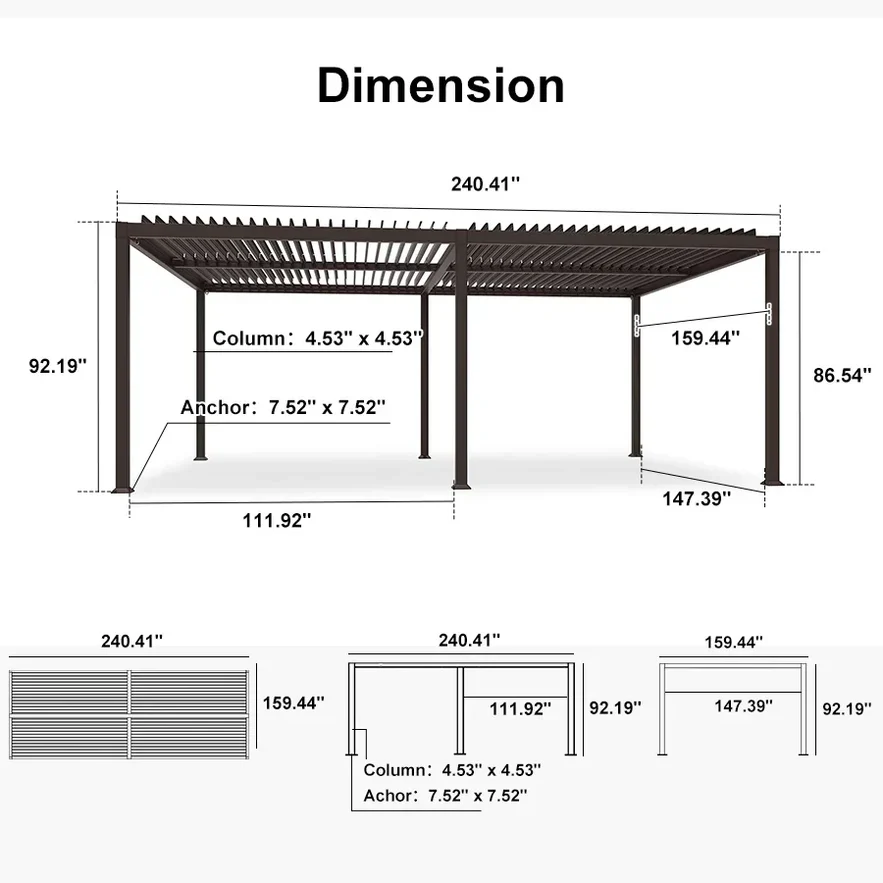 PURPLE LEAF Caesar Louvered Pergola Outdoor Adjustable Louvre Shade Modern Patio Aluminum Pergola with  Milky Lights - Image 48