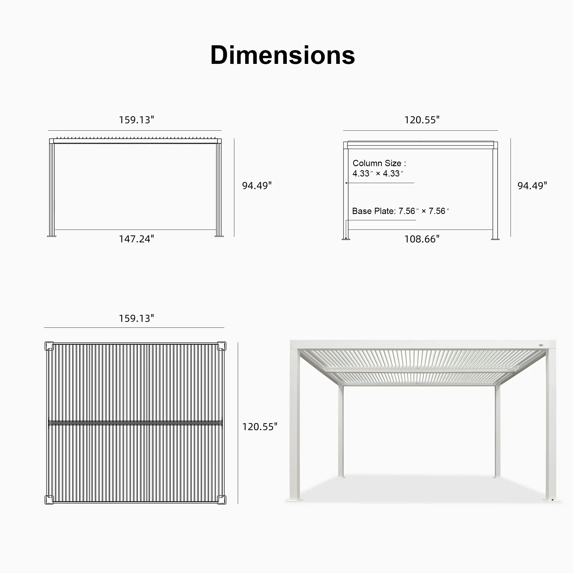 PURPLE LEAF Athena Louvered Pergola Outdoor Aluminum Pergola with Adjustable Roof for Deck Backyard Garden Hardtop Gazebo - Image 156