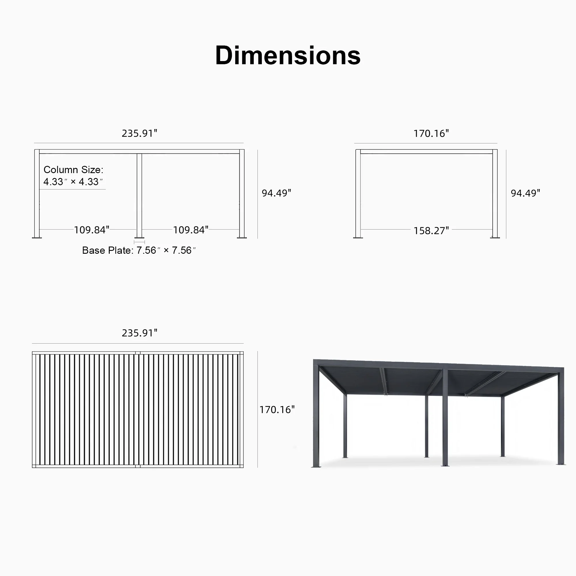 PURPLE LEAF Athena Louvered Pergola Outdoor Aluminum Pergola with Adjustable Roof for Deck Backyard Garden Hardtop Gazebo - Image 175