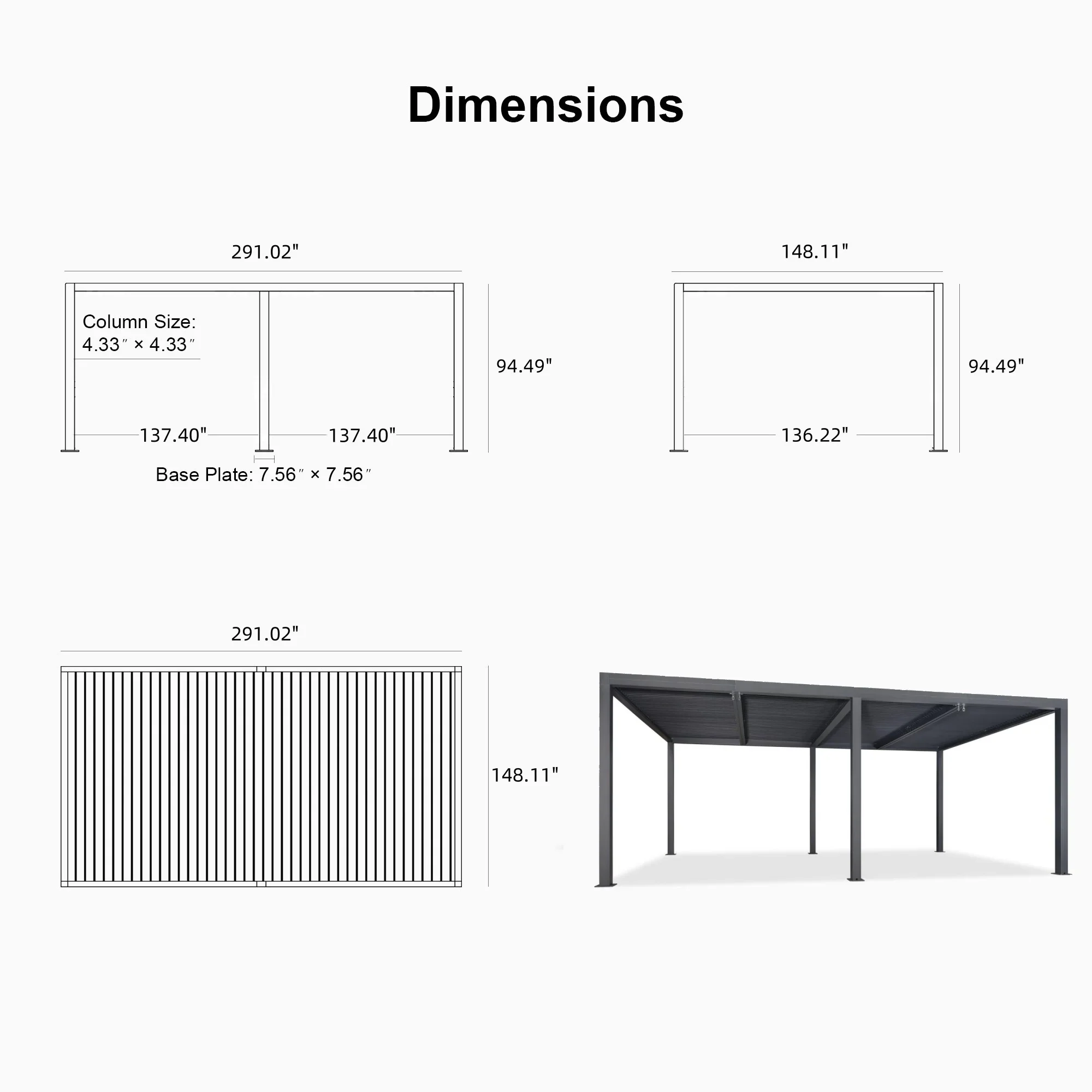 PURPLE LEAF Athena Louvered Pergola Outdoor Aluminum Pergola with Adjustable Roof for Deck Backyard Garden Hardtop Gazebo - Image 176