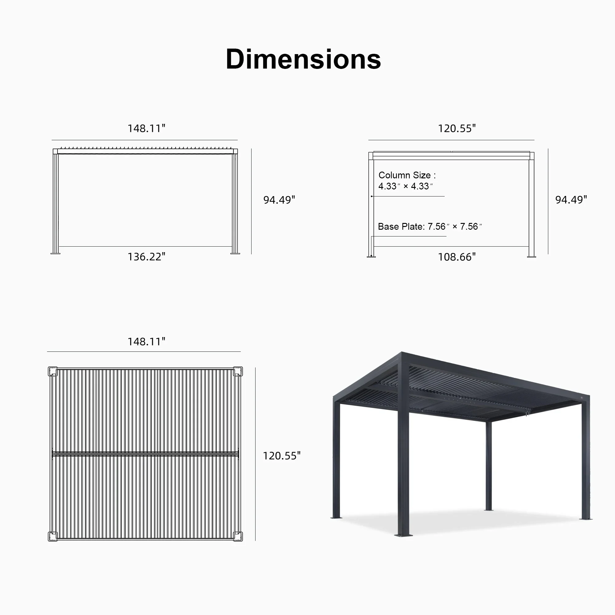 PURPLE LEAF Athena Louvered Pergola Outdoor Aluminum Pergola with Adjustable Roof for Deck Backyard Garden Hardtop Gazebo - Image 182