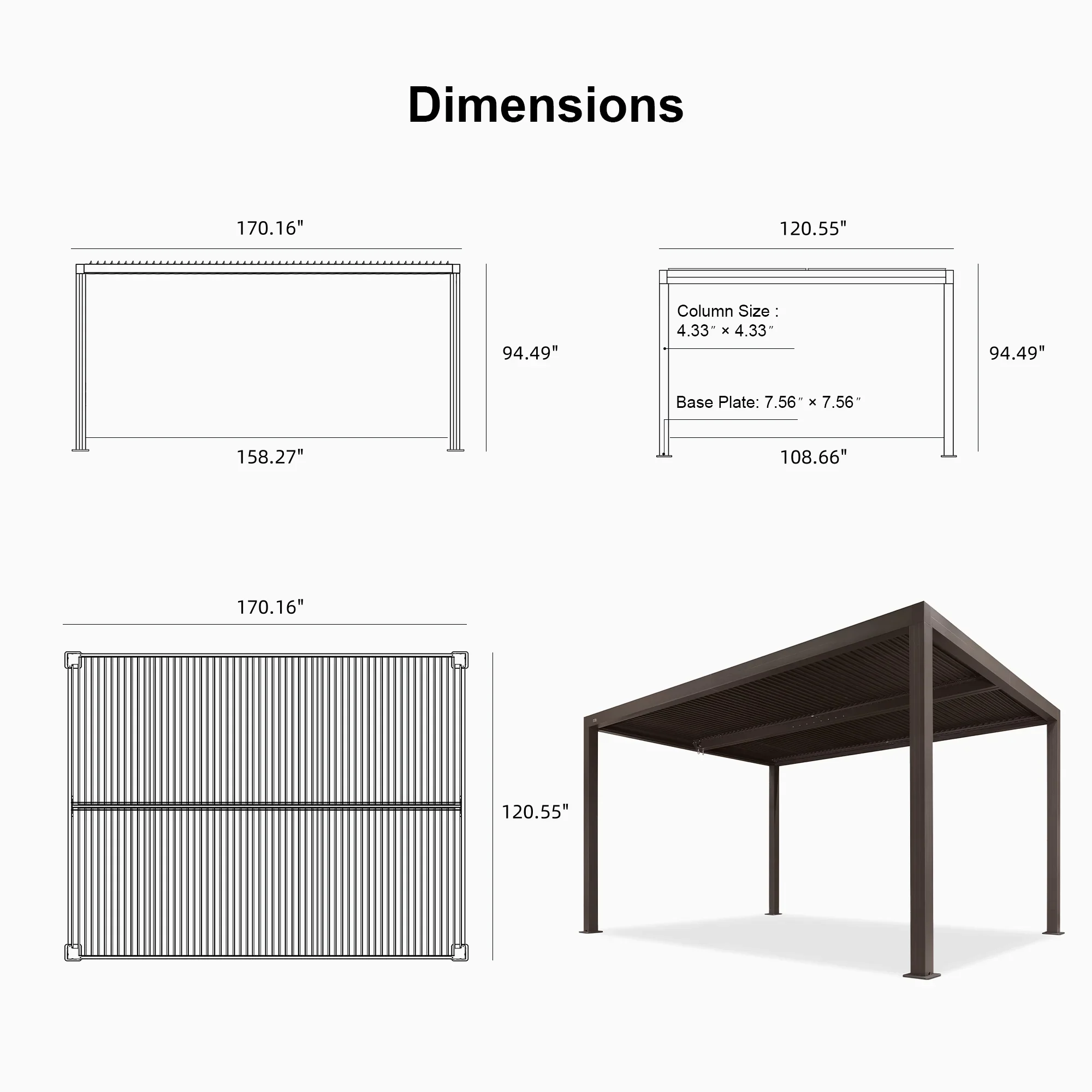 PURPLE LEAF Athena Louvered Pergola Outdoor Aluminum Pergola with Adjustable Roof for Deck Backyard Garden Hardtop Gazebo - Image 183