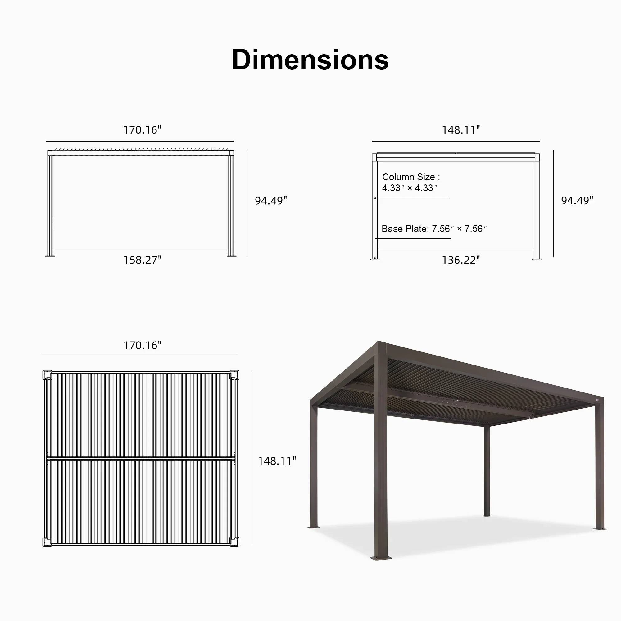 PURPLE LEAF Athena Louvered Pergola Outdoor Aluminum Pergola with Adjustable Roof for Deck Backyard Garden Hardtop Gazebo - Image 184