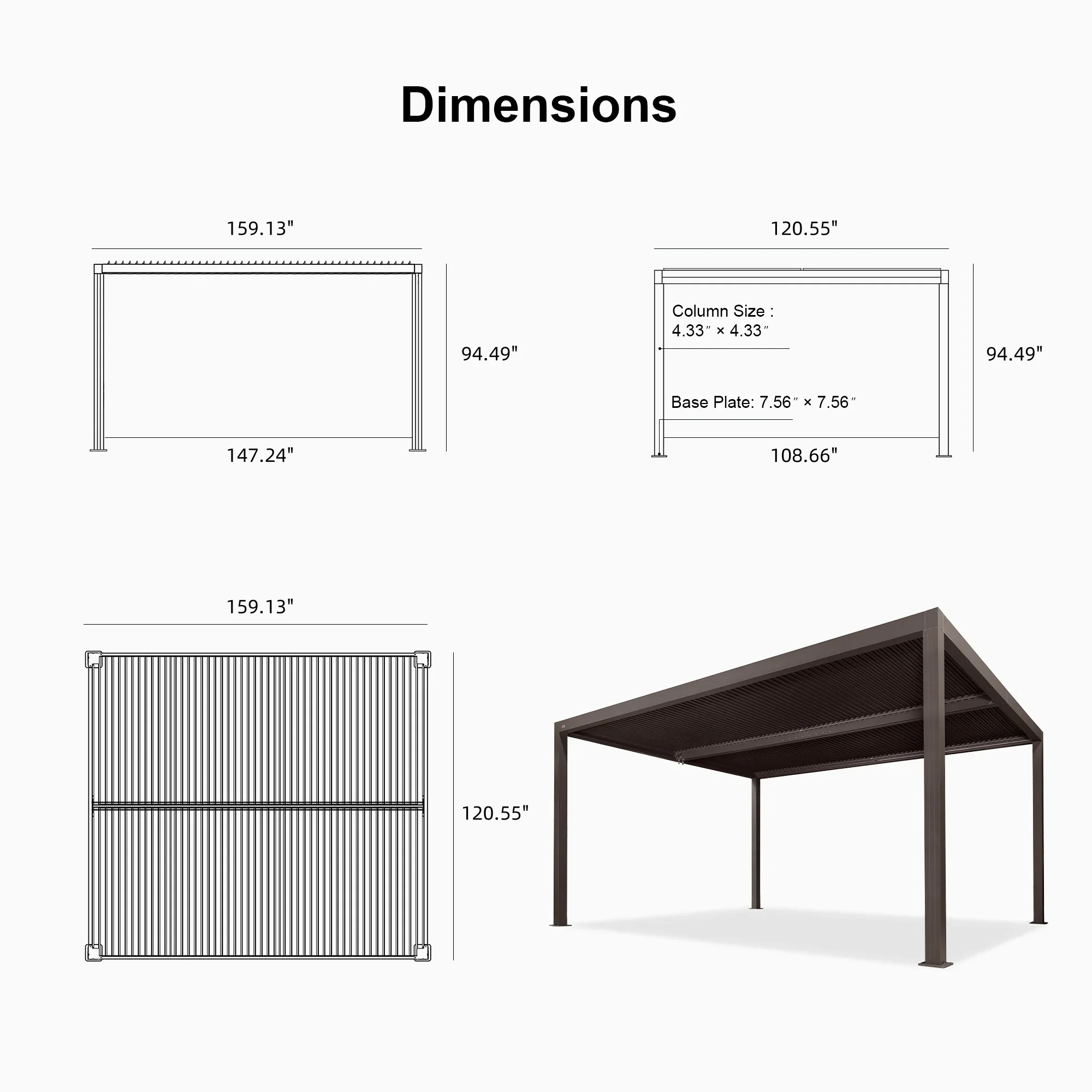 PURPLE LEAF Athena Louvered Pergola Outdoor Aluminum Pergola with Adjustable Roof for Deck Backyard Garden Hardtop Gazebo - Image 189