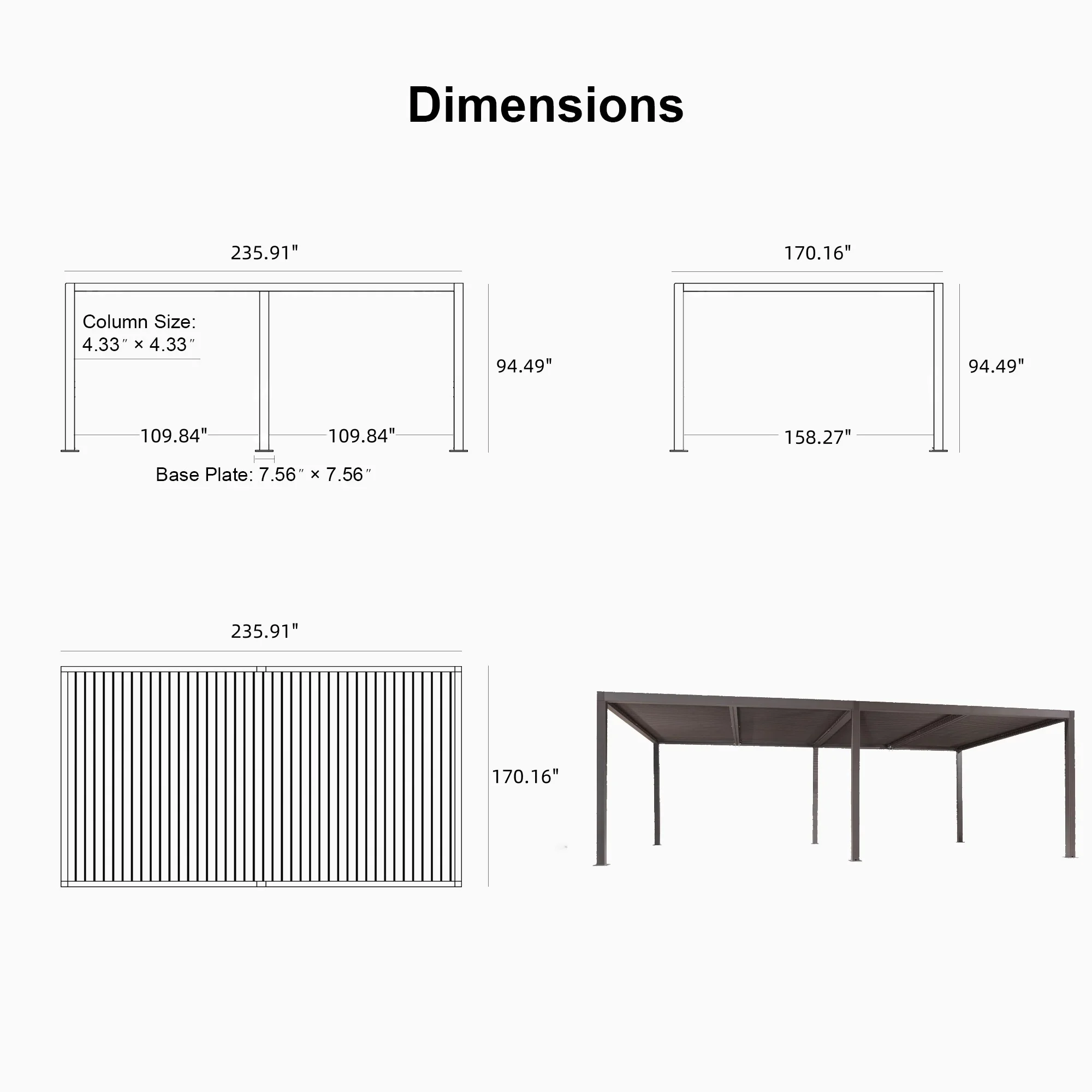 PURPLE LEAF Athena Louvered Pergola Outdoor Aluminum Pergola with Adjustable Roof for Deck Backyard Garden Hardtop Gazebo - Image 192