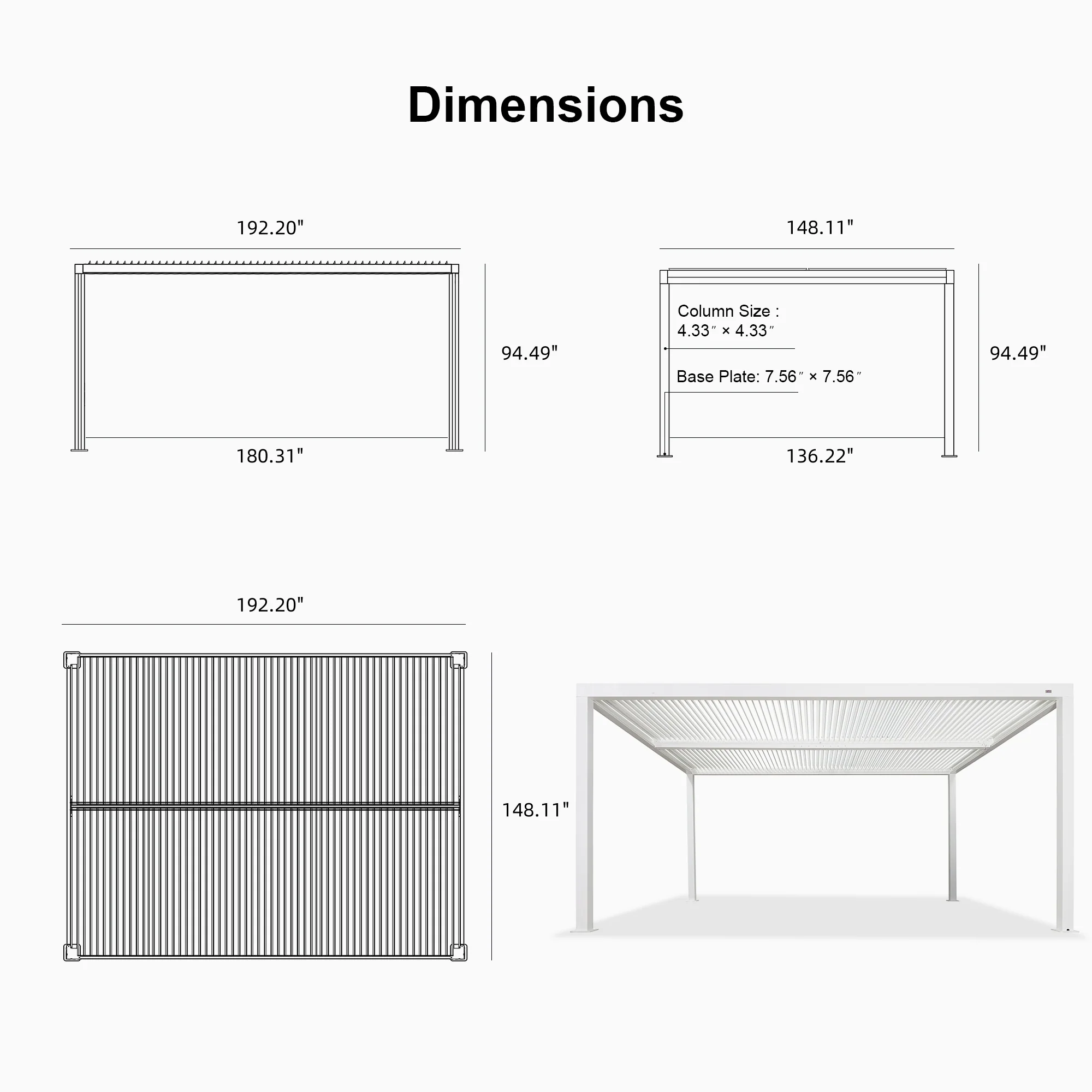 PURPLE LEAF Athena Louvered Pergola white Outdoor Aluminum Pergola with Shutter Wall Adjustable Gazebo Rainproof for Patio Deck Garden - Image 104