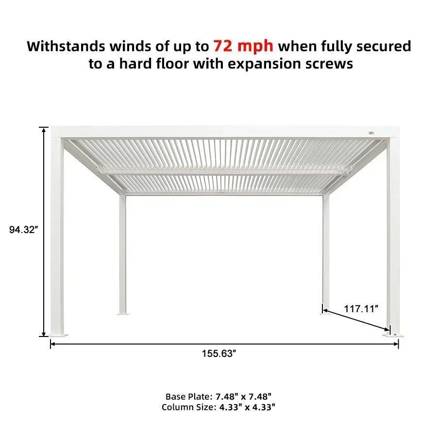 PURPLE LEAF Athena Louvered Pergola white Outdoor Aluminum Pergola with Shutter Wall Adjustable Gazebo Rainproof for Patio Deck Garden - Image 87
