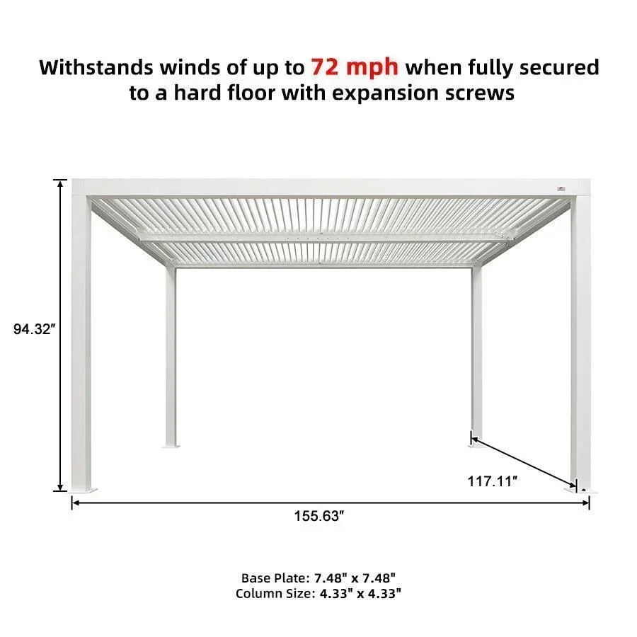 PURPLE LEAF Athena Louvered Pergola White Outdoor Aluminum Pergola with Strip Lights Adjustable Gazebo for Patio Deck Garden - Image 26