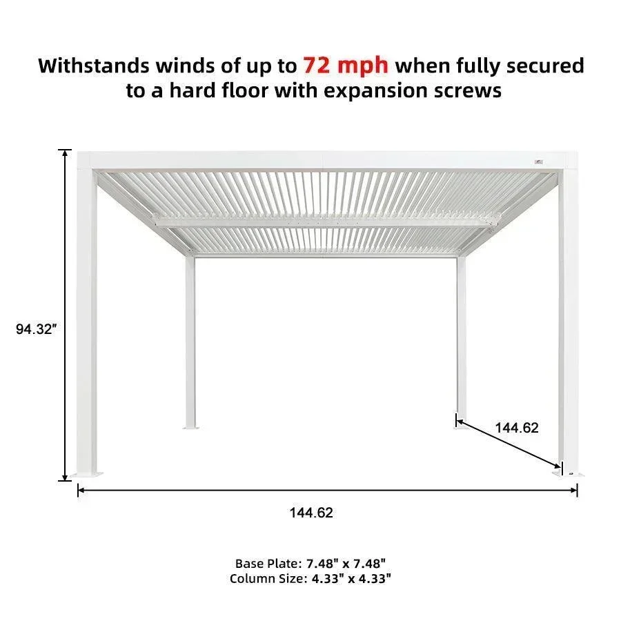 PURPLE LEAF Athena Louvered Pergola White Outdoor Aluminum Pergola with Strip Lights Adjustable Gazebo for Patio Deck Garden - Image 30