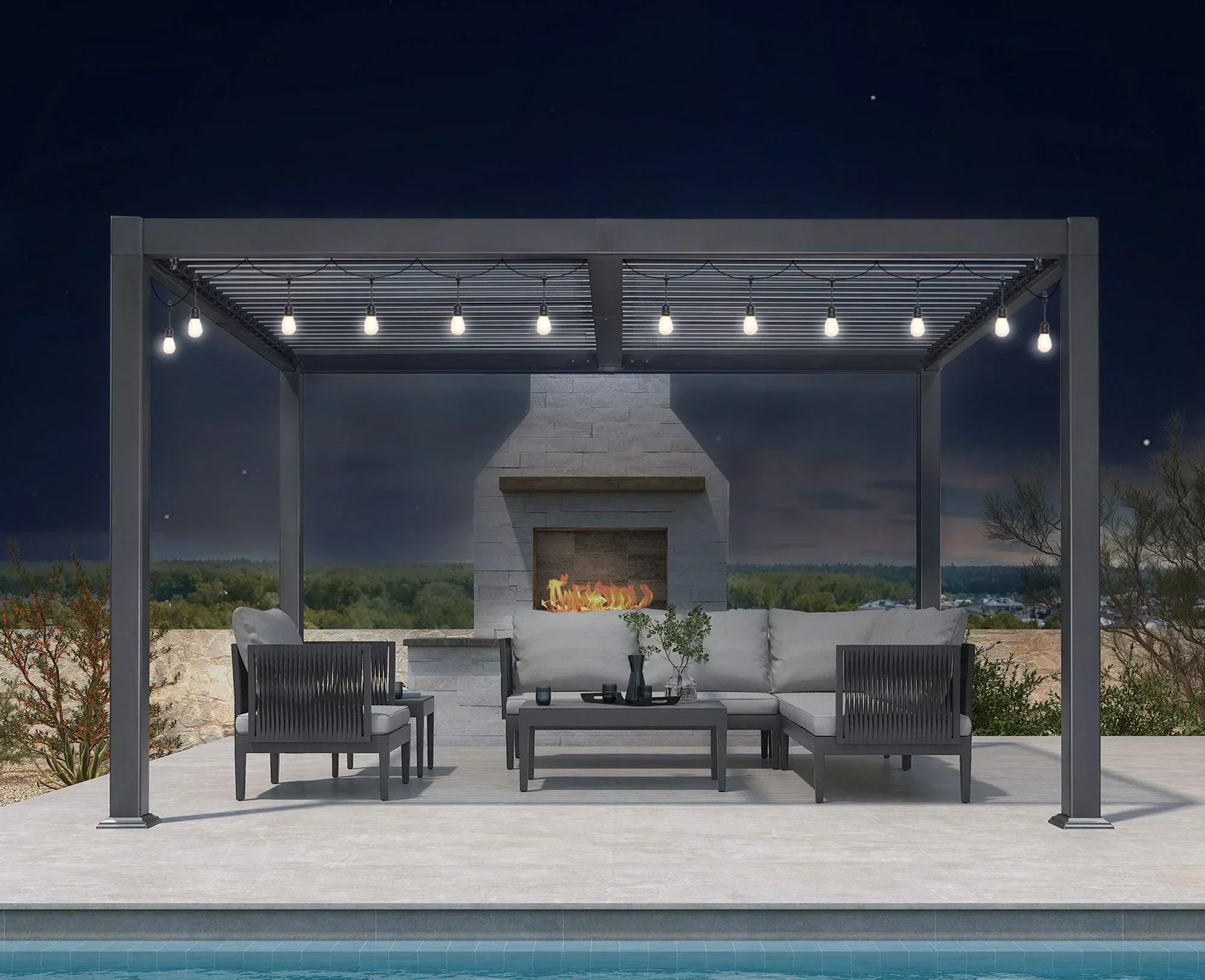 PURPLE LEAF Caesar Louvered Pergola with Milky String Lights Patio Aluminum Pergola with Independent Adjustable Rainproof Roof With Milky Lights - Image 11
