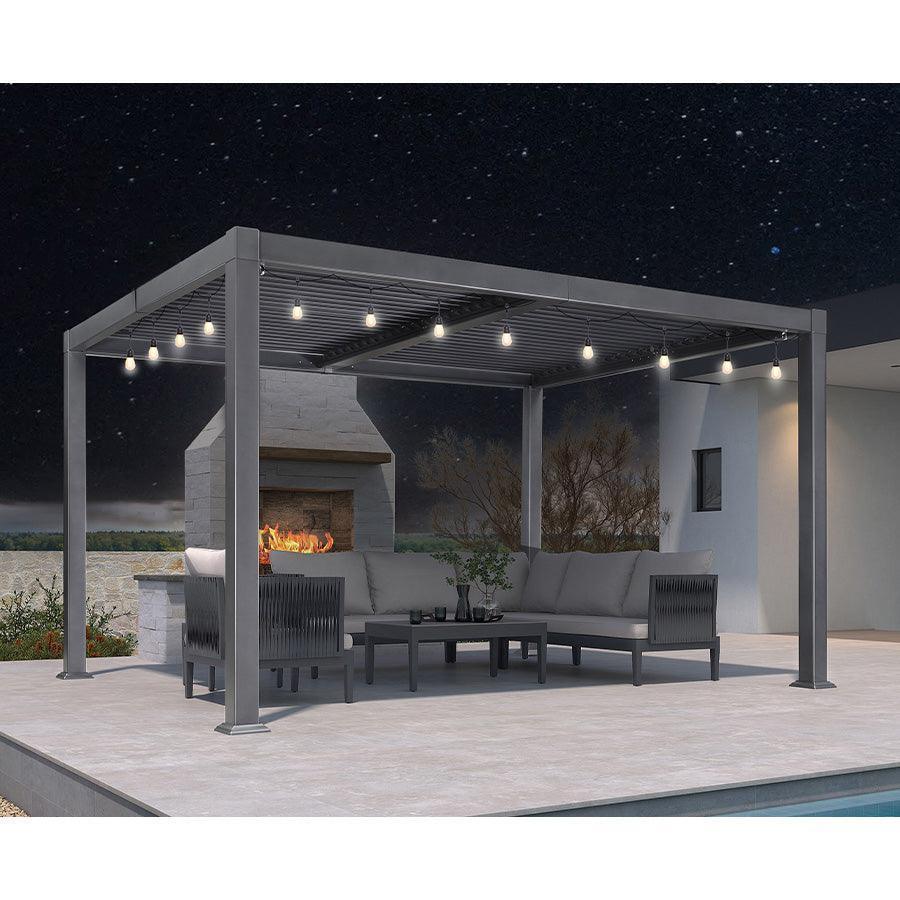 PURPLE LEAF Caesar Louvered Pergola with Milky String Lights Patio Aluminum Pergola with Independent Adjustable Rainproof Roof With Milky Lights - Image 13