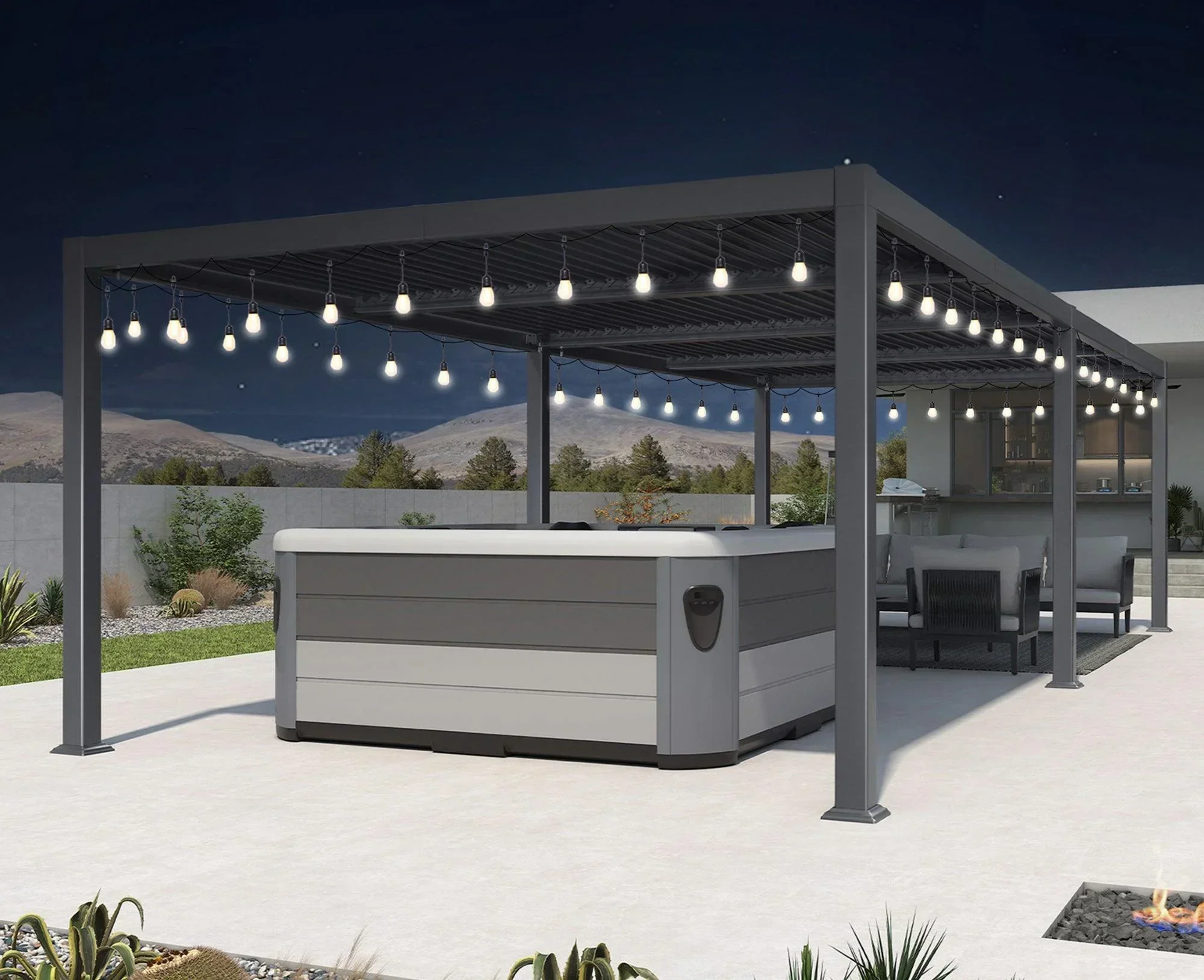 PURPLE LEAF Caesar Louvered Pergola with Milky String Lights Patio Aluminum Pergola with Independent Adjustable Rainproof Roof With Milky Lights - Image 18