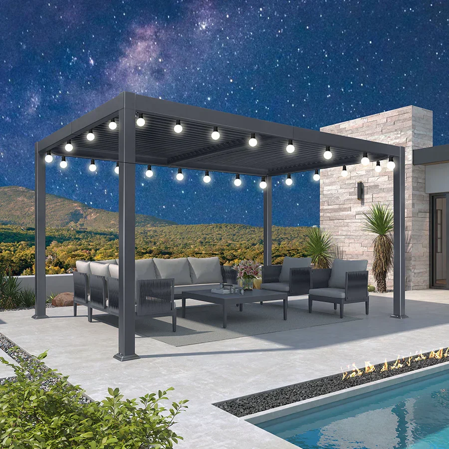PURPLE LEAF Caesar Louvered Pergola with Milky String Lights Patio Aluminum Pergola with Independent Adjustable Rainproof Roof With Milky Lights - Image 43