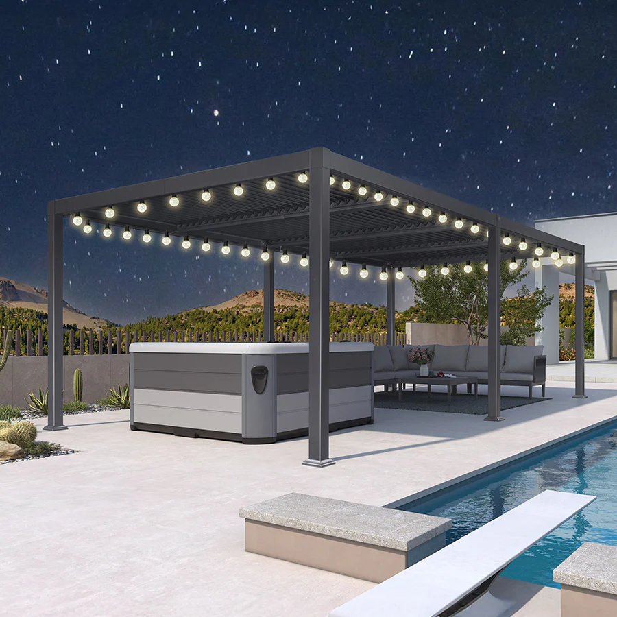 PURPLE LEAF Caesar Louvered Pergola with Yellow String Lights Patio Aluminum Pergola with Independent Adjustable Rainproof Roof Hardtop Pergola for Outdoor Deck Garden Yard - Image 39