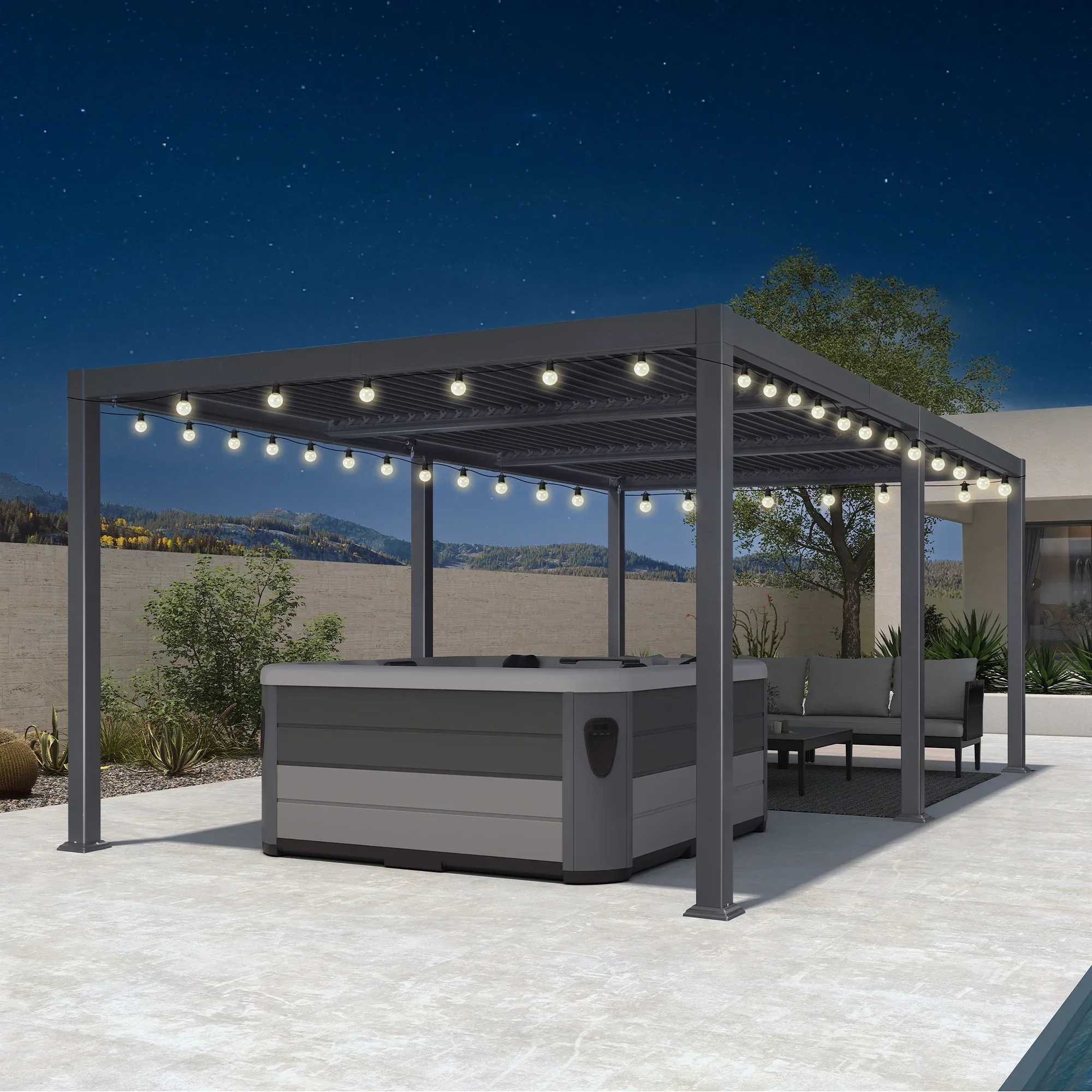 PURPLE LEAF Caesar Louvered Pergola with Yellow String Lights Patio Aluminum Pergola with Independent Adjustable Rainproof Roof Hardtop Pergola for Outdoor Deck Garden Yard - Image 41