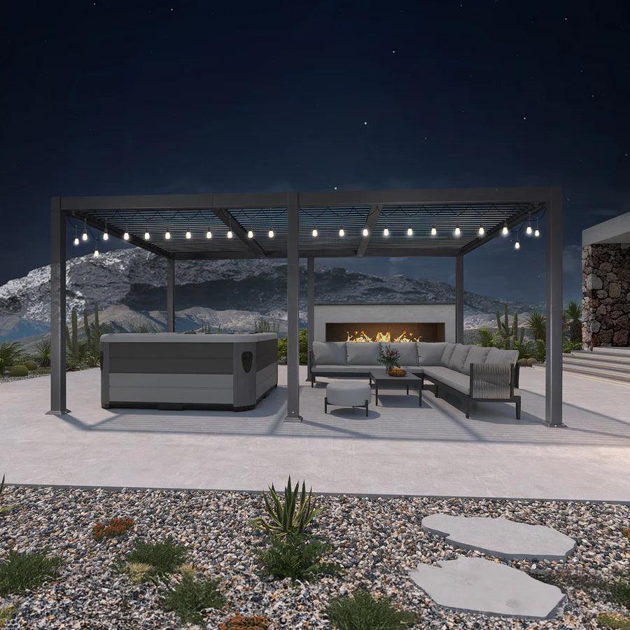 PURPLE LEAF Caesar Louvered Pergola with Yellow String Lights Patio Aluminum Pergola with Independent Adjustable Rainproof Roof Hardtop Pergola for Outdoor Deck Garden Yard - Image 5