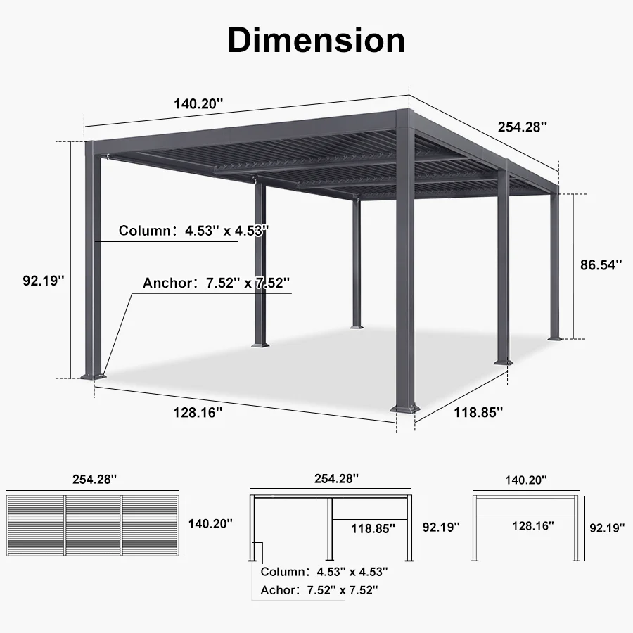 PURPLE LEAF Caesar Louvered Pergola with Yellow String Lights Patio Aluminum Pergola with Independent Adjustable Rainproof Roof Hardtop Pergola for Outdoor Deck Garden Yard - Image 52