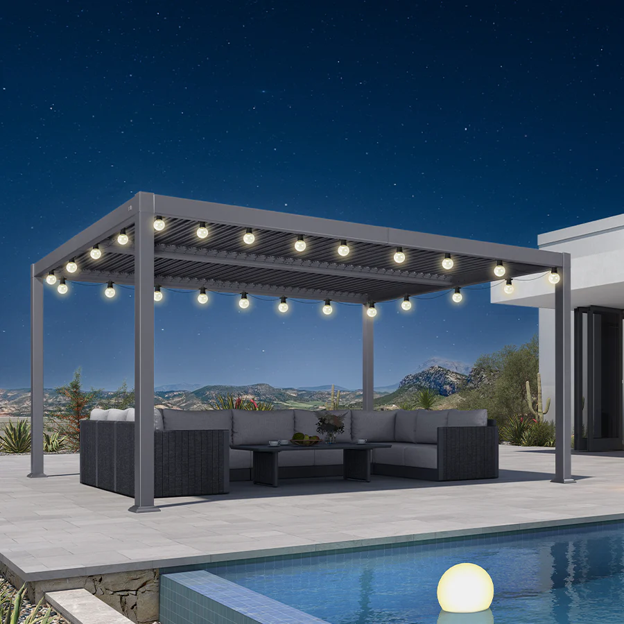 PURPLE LEAF Caesar Louvered Pergola with Yellow String Lights Patio Aluminum Pergola with Independent Adjustable Rainproof Roof Hardtop Pergola for Outdoor Deck Garden Yard - Image 65