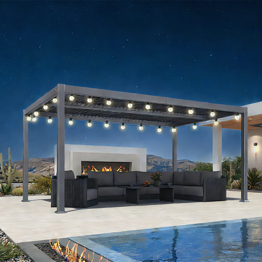PURPLE LEAF Caesar Louvered Pergola with Yellow String Lights Patio Aluminum Pergola with Independent Adjustable Rainproof Roof Hardtop Pergola for Outdoor Deck Garden Yard - Image 66
