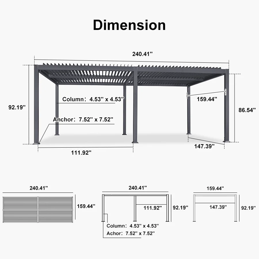 PURPLE LEAF Caesar Louvered Pergola with Yellow String Lights Patio Aluminum Pergola with Independent Adjustable Rainproof Roof Hardtop Pergola for Outdoor Deck Garden Yard - Image 73