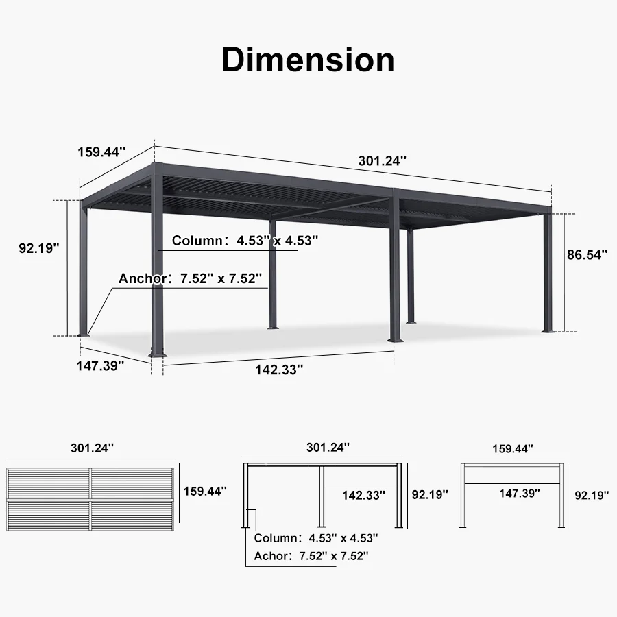 PURPLE LEAF Caesar Louvered Pergola with Yellow String Lights Patio Aluminum Pergola with Independent Adjustable Rainproof Roof Hardtop Pergola for Outdoor Deck Garden Yard - Image 76