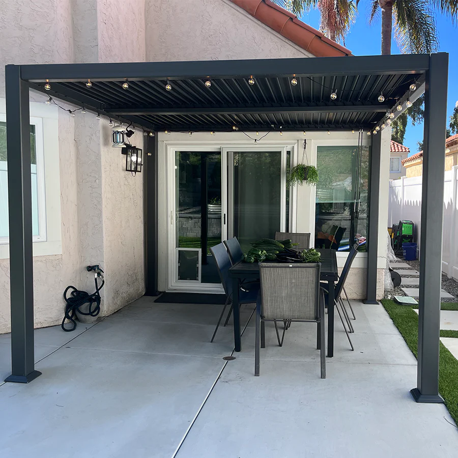 PURPLE LEAF Caesar Louvered Pergola with Yellow String Lights Patio Aluminum Pergola with Independent Adjustable Rainproof Roof Hardtop Pergola for Outdoor Deck Garden Yard - Image 79