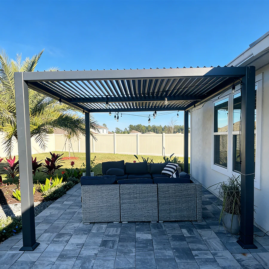 PURPLE LEAF Caesar Louvered Pergola with Yellow String Lights Patio Aluminum Pergola with Independent Adjustable Rainproof Roof Hardtop Pergola for Outdoor Deck Garden Yard - Image 80