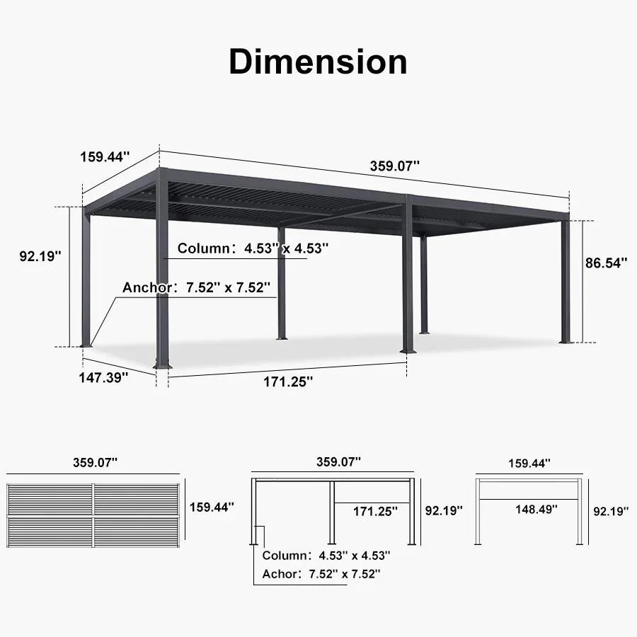 PURPLE LEAF Caesar Louvered Pergola with Yellow String Lights Patio Aluminum Pergola with Independent Adjustable Rainproof Roof Hardtop Pergola for Outdoor Deck Garden Yard - Image 86