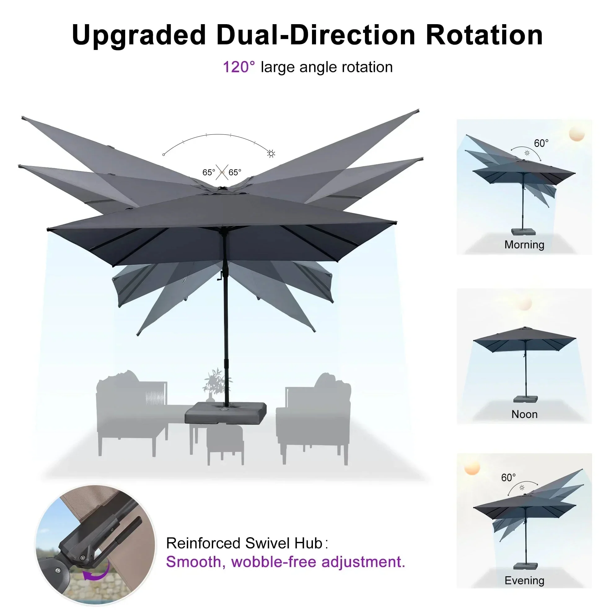 PURPLE LEAF UV Resistant Left-right Tilting Patio Umbrella Swivel Outdoor Umbrella - Image 50