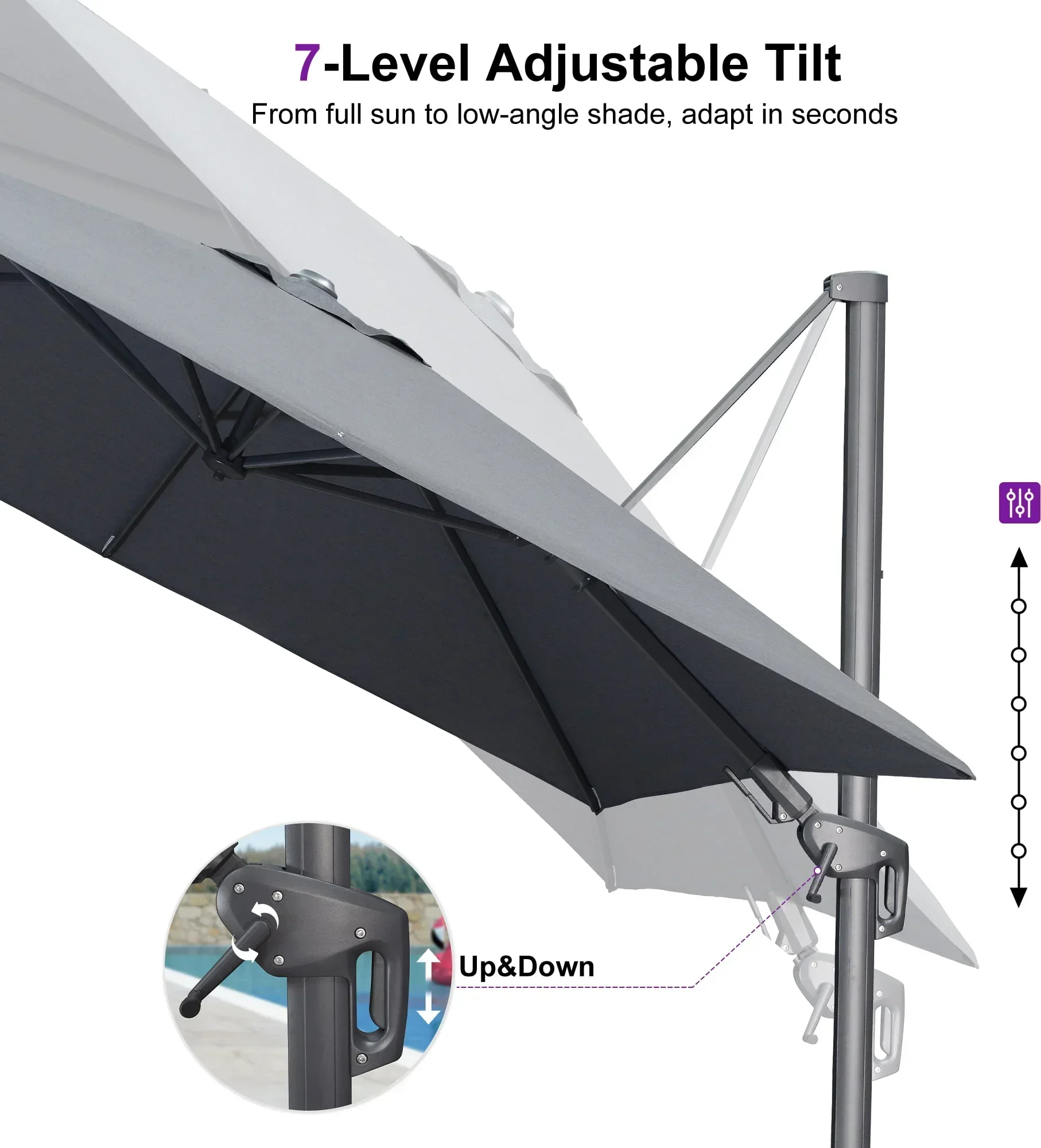 PURPLE LEAF UV Resistant Left-right Tilting Patio Umbrella Swivel Outdoor Umbrella - Image 53