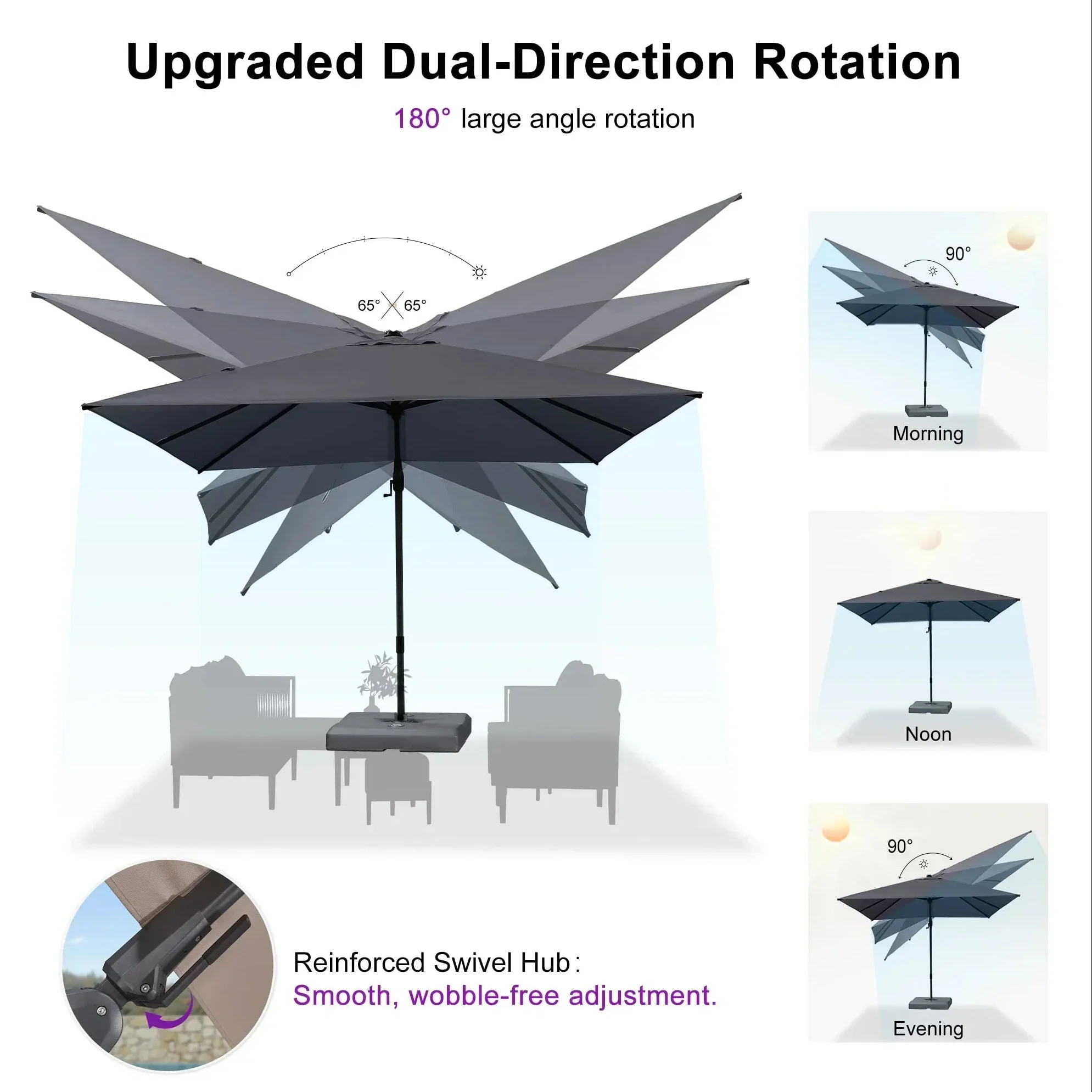 PURPLE LEAF UV Resistant Left-right Tilting Patio Umbrella Swivel Outdoor Umbrella - Image 65