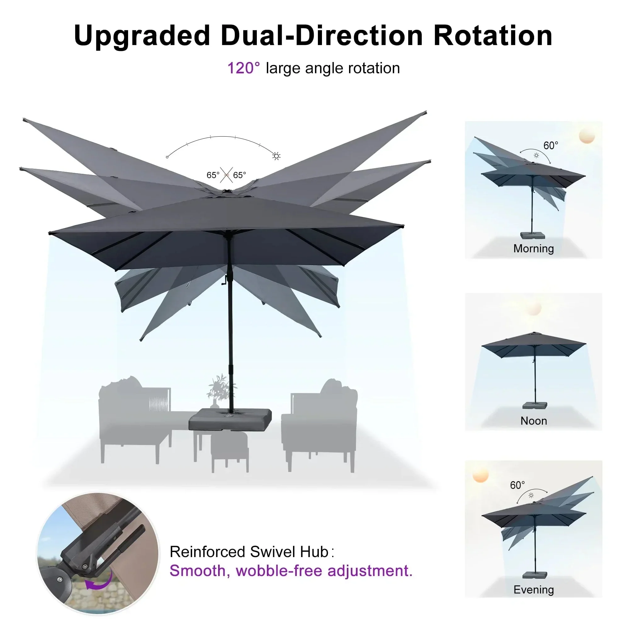 PURPLE LEAF UV Resistant Left-right Tilting Patio Umbrella Swivel Outdoor Umbrella - Image 102