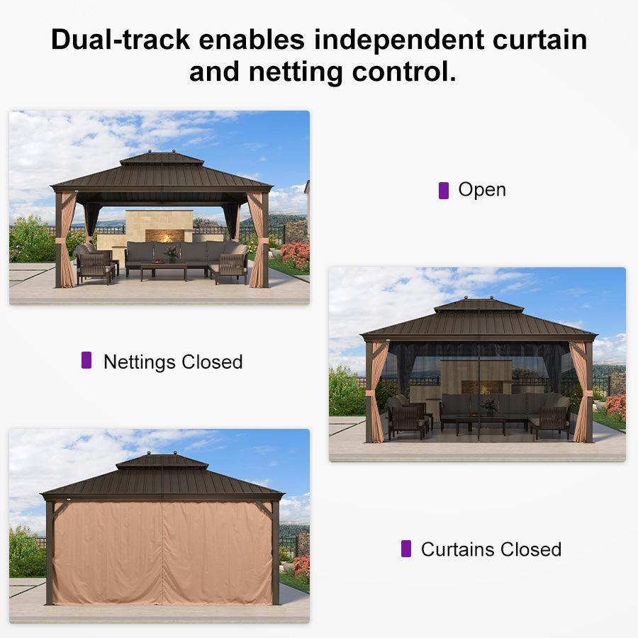 PURPLE LEAF Outdoor Hardtop Gazebo for Garden Bronze Double Roof Aluminum Frame Pavilion - Image 76